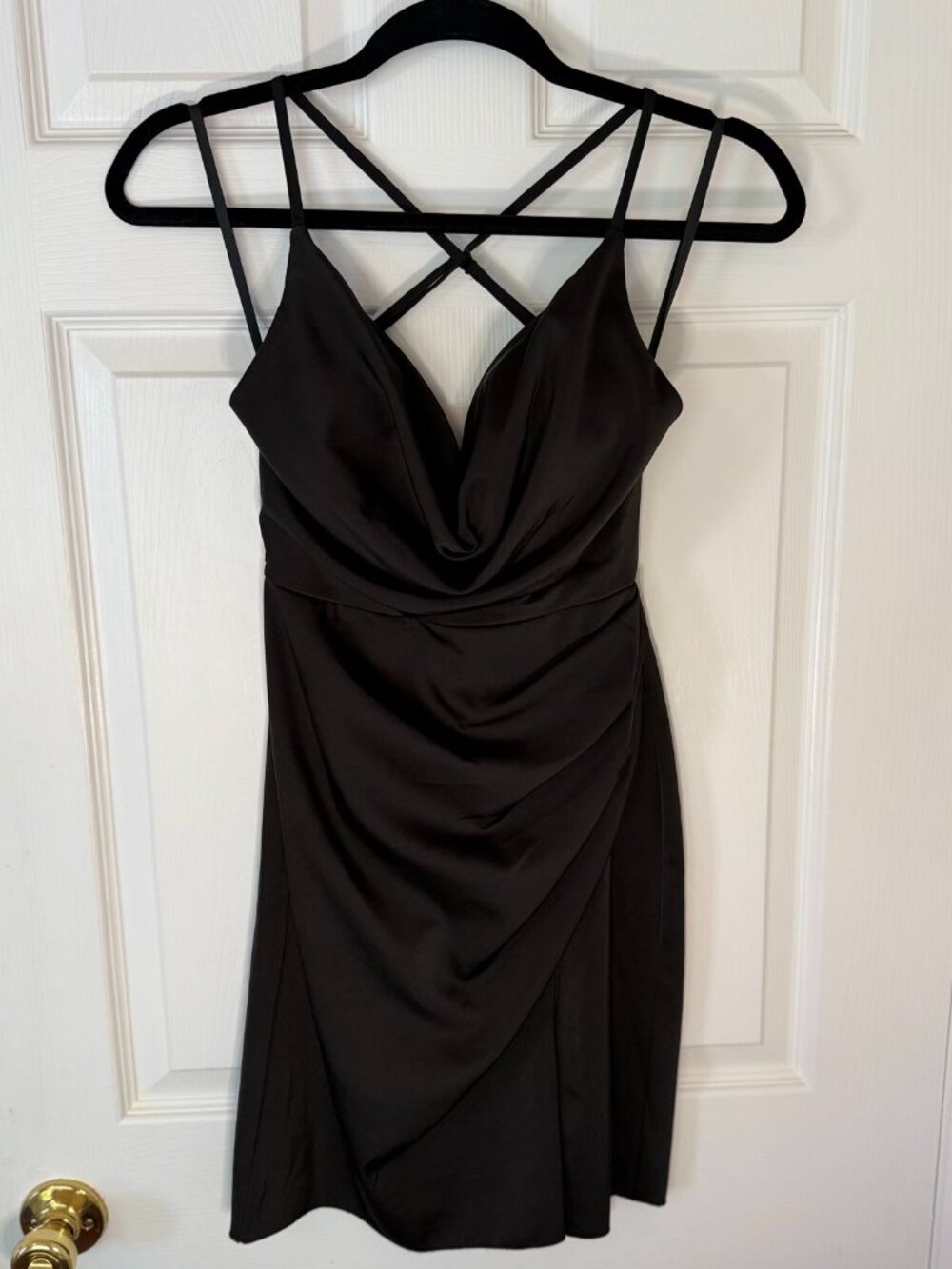 NWT GB Black Satin Cowl Neck Low Back Mini Dress
